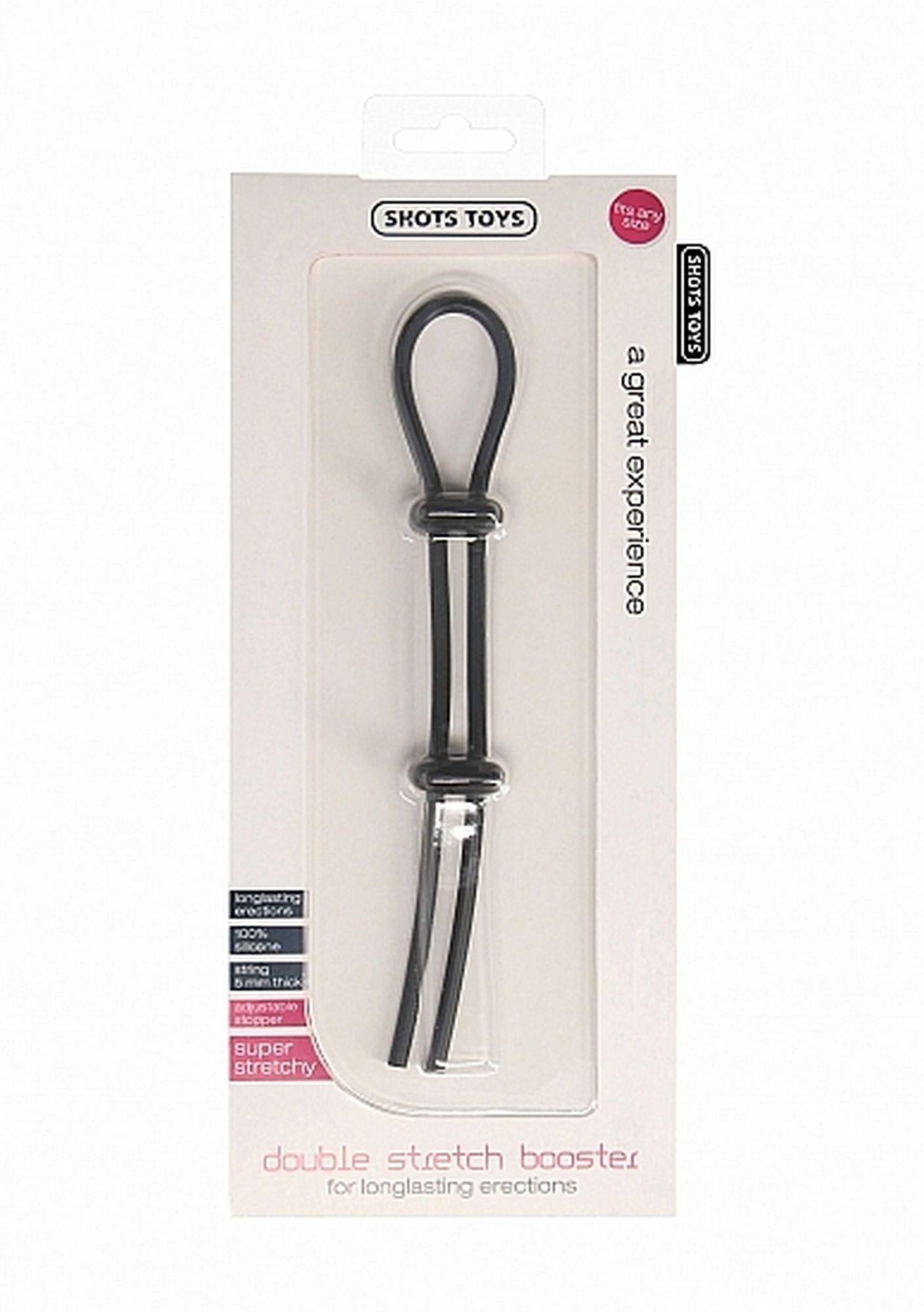 Inel de penis reglabil ShotsToys Double Stretch Booster, negru