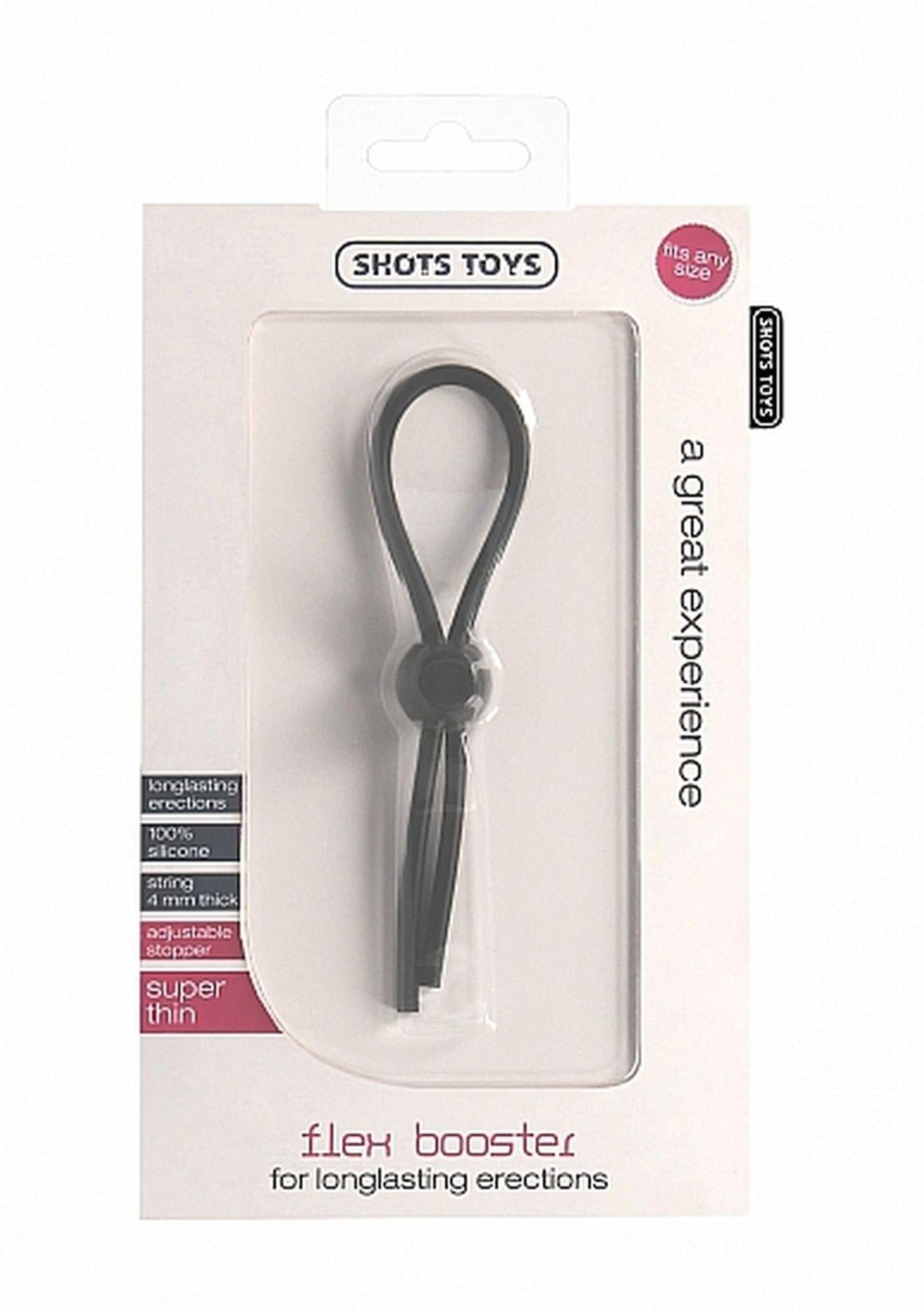 Inel de penis reglabil din silicon ShotsToys Flex Booster, negru