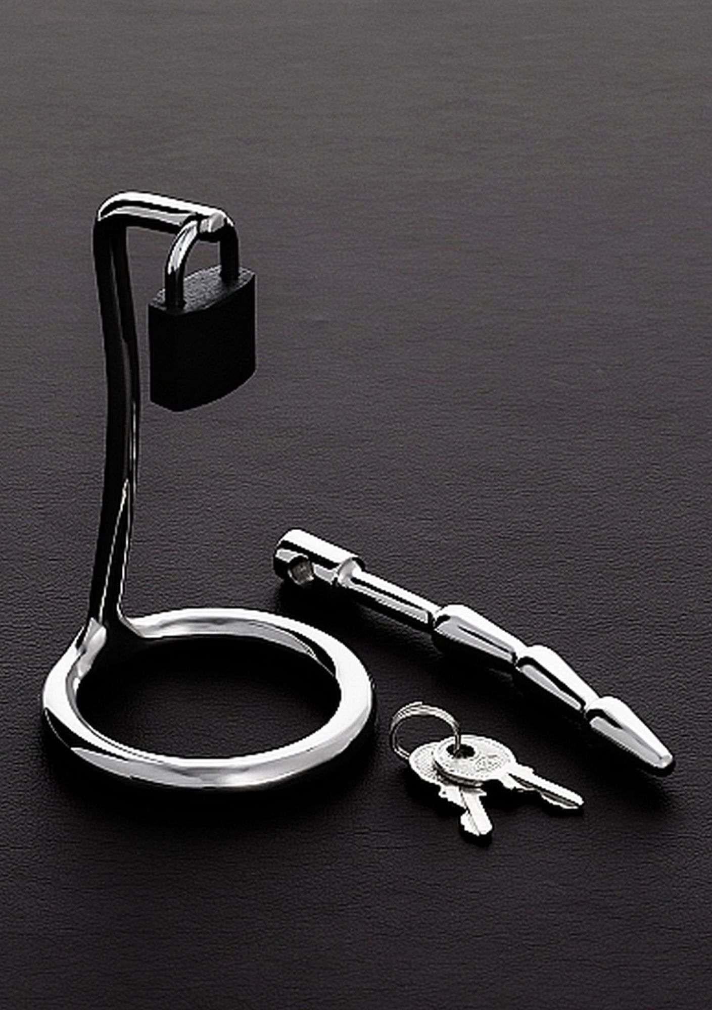Plug de penis din oțel cu proeminențe și inel 10,5 cm