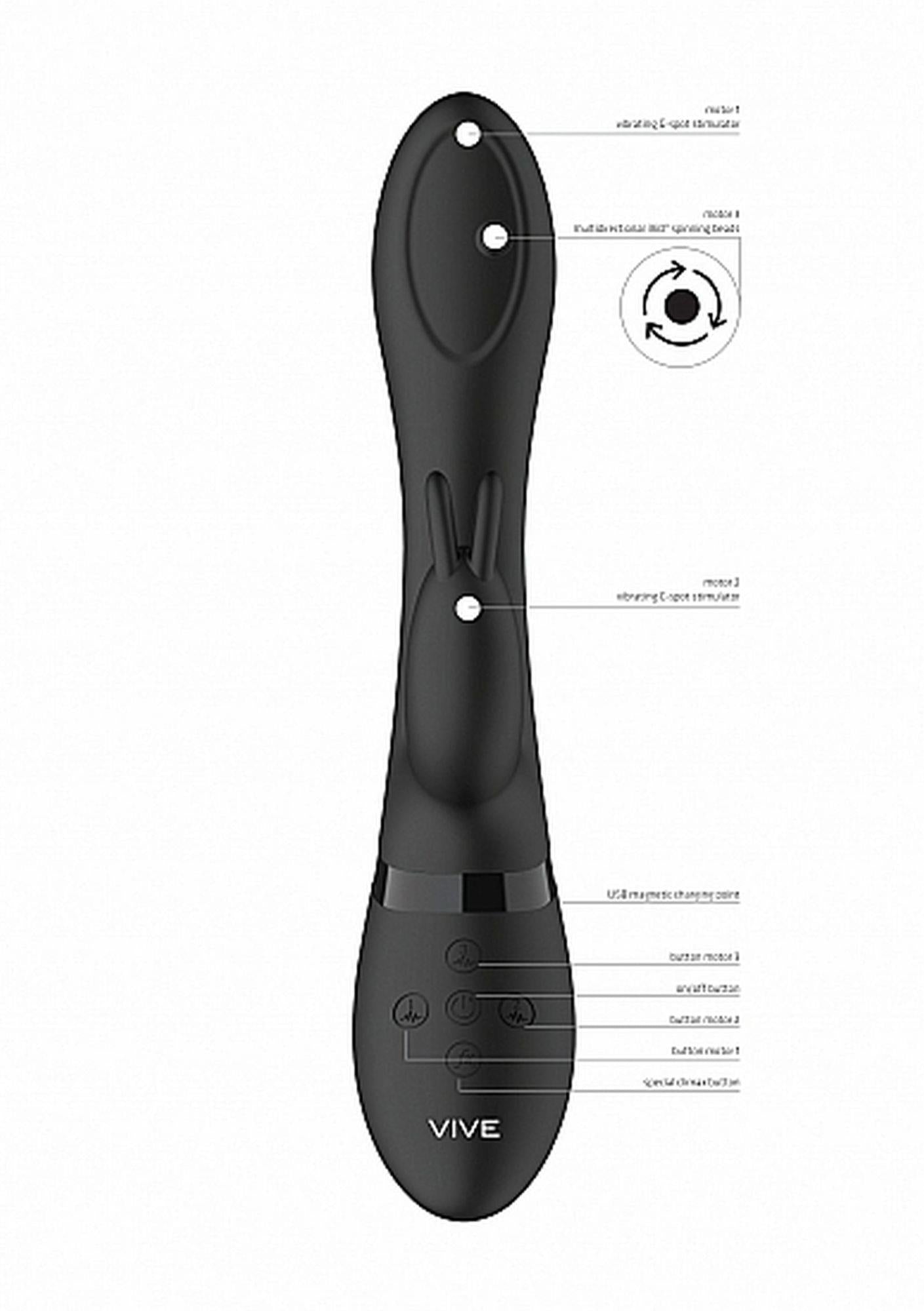 Vibrator Mira Bunny cu funcție rotativă pentru punctul G, silicon, negru, USB