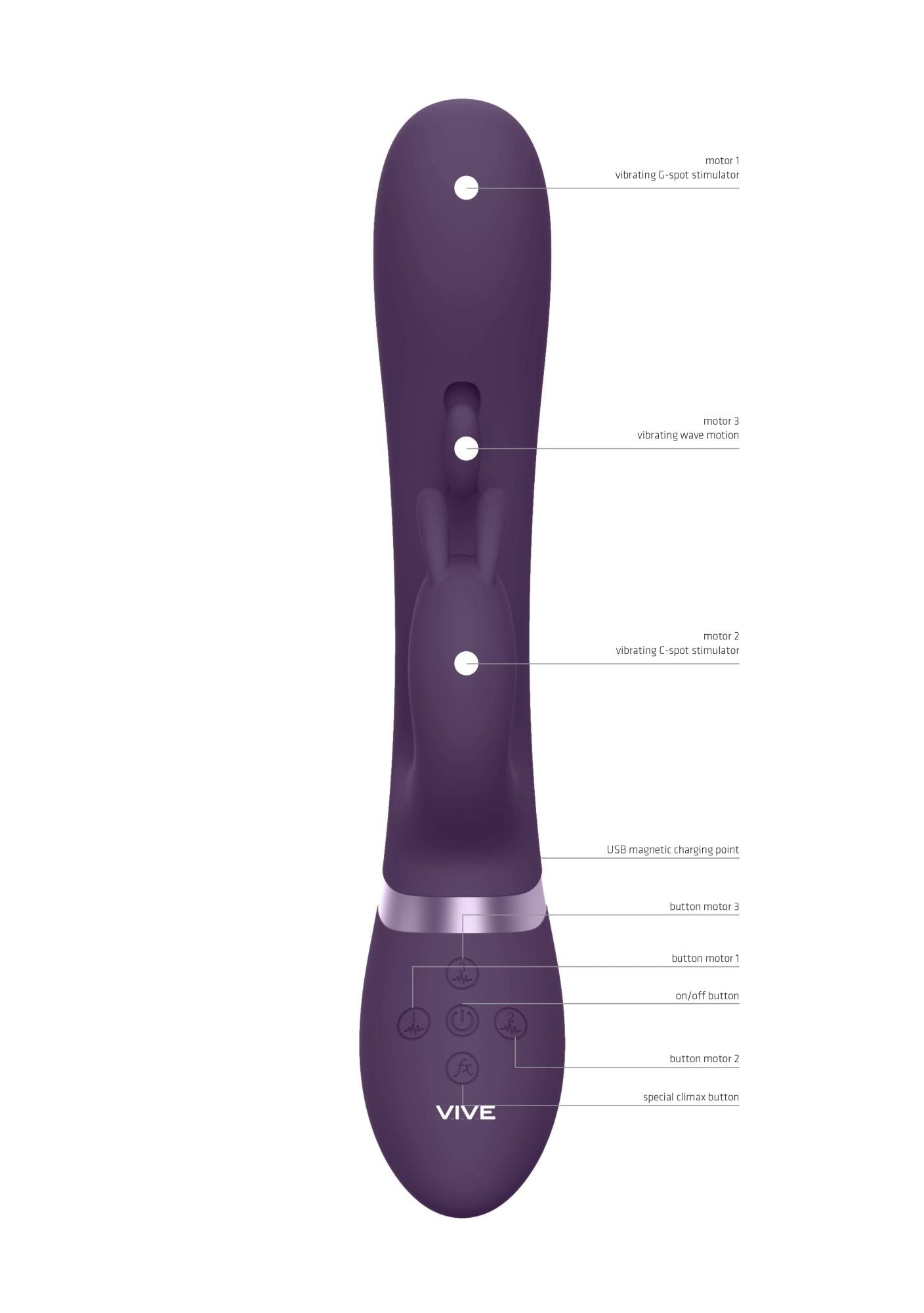 Vibrator Vive Tama Bunny, silicon violet, 27 cm, USB