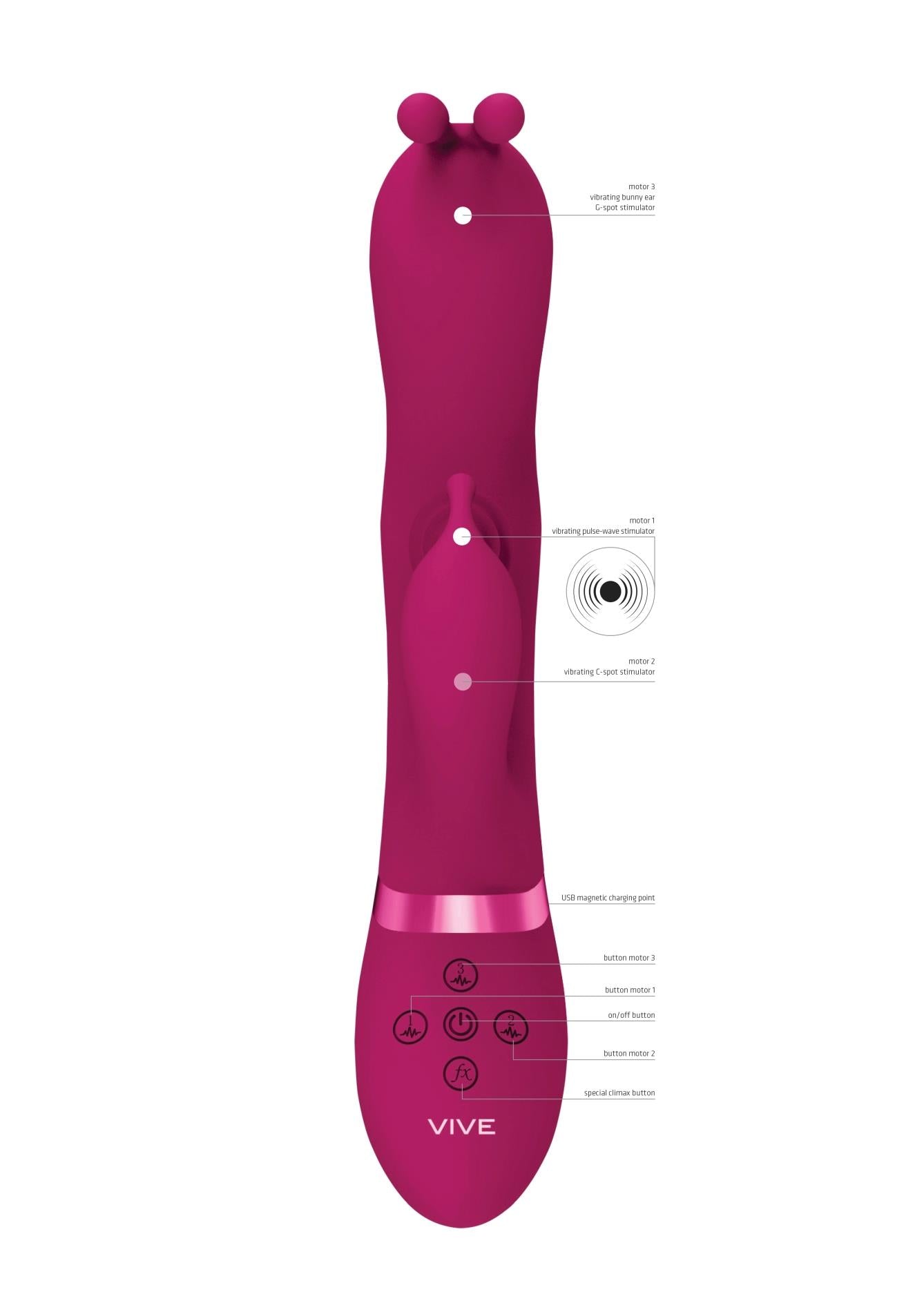 Vibrator Vive Gada Bunny cu Pulse Wave, roz