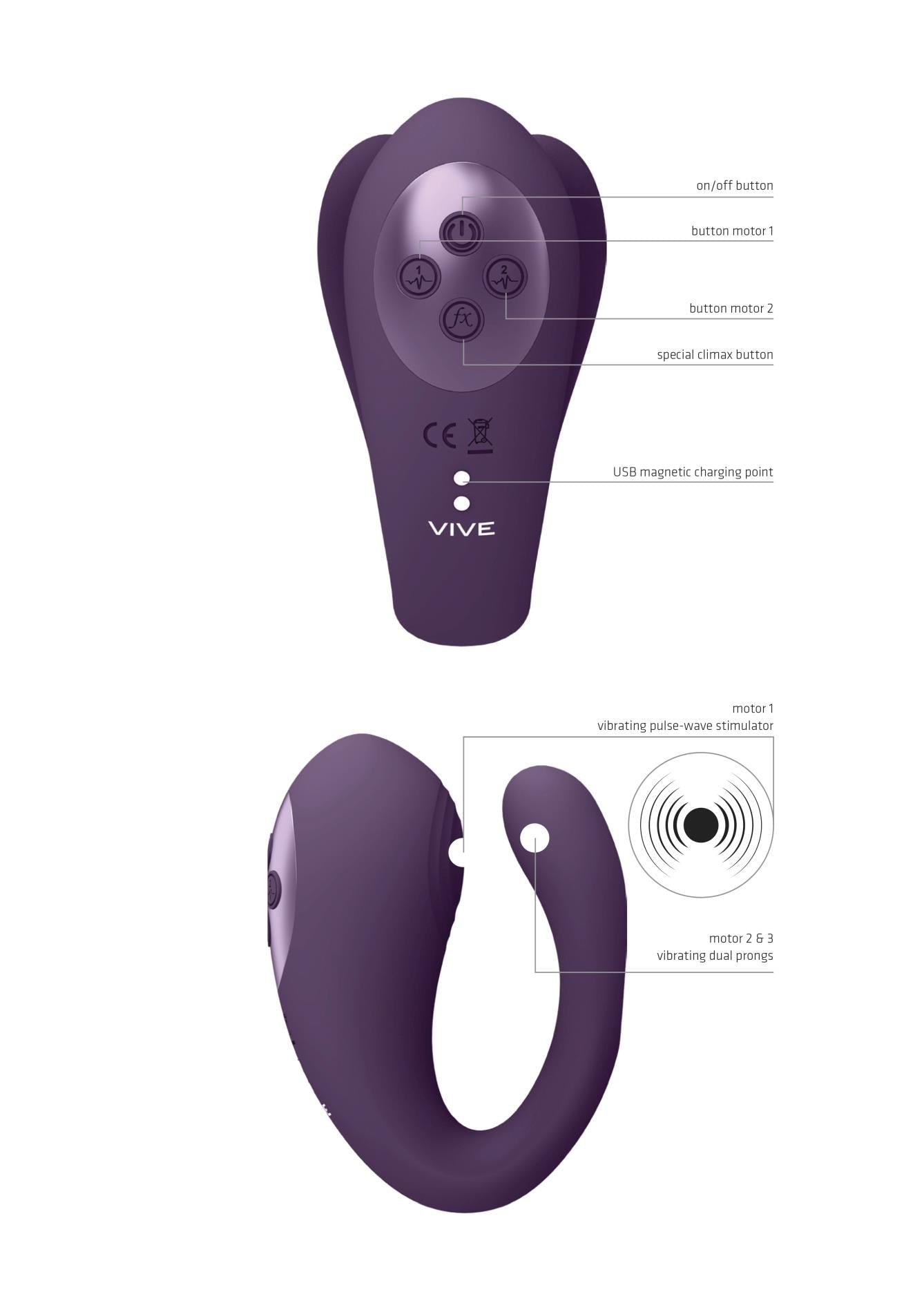 Yoko - Vibrator cu acțiune triplă, cu vârfuri duble și undă pulsatorie clitorală