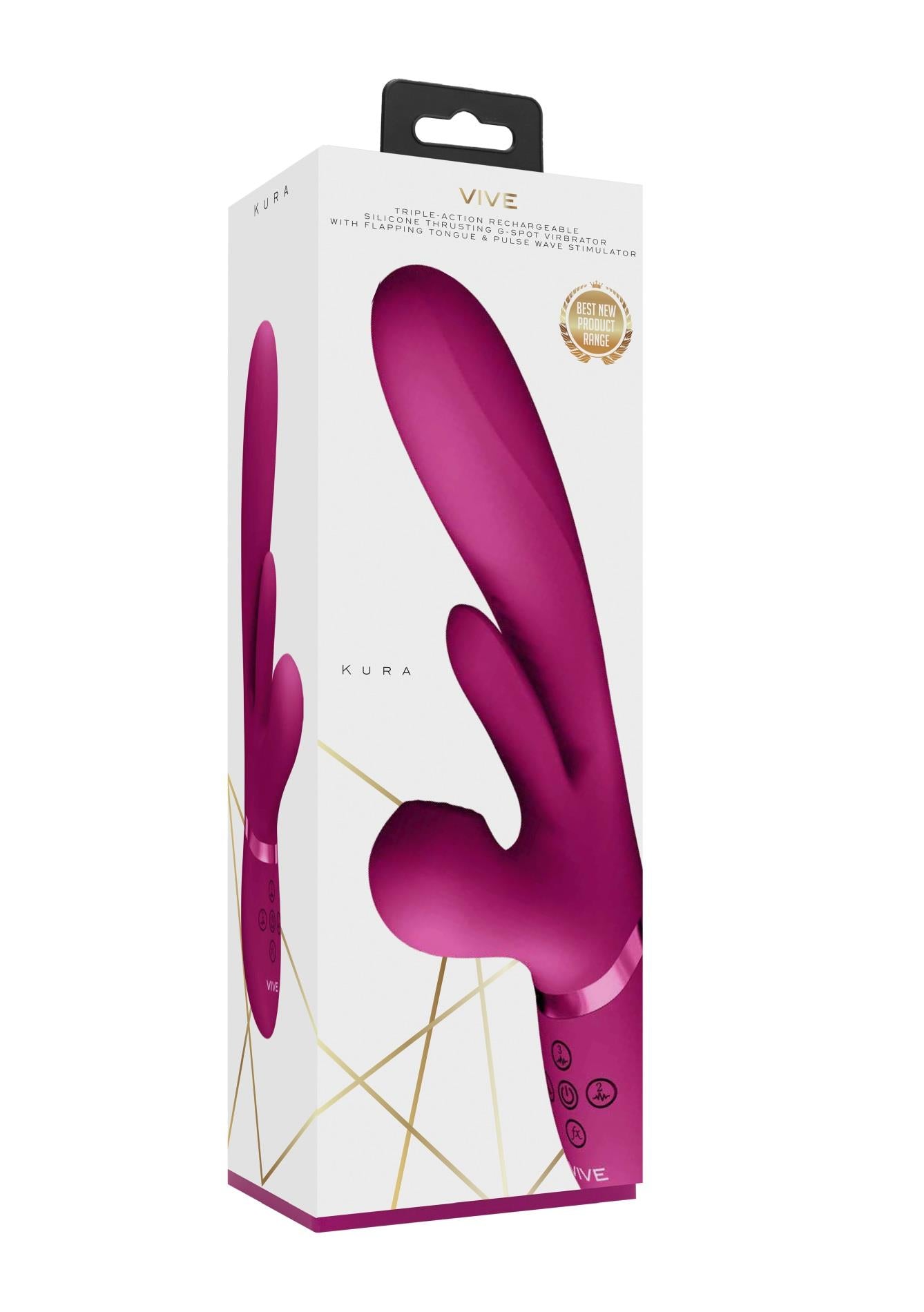 Vibrator Kura Vive cu limbă fluturândă și USB roz Thrust
