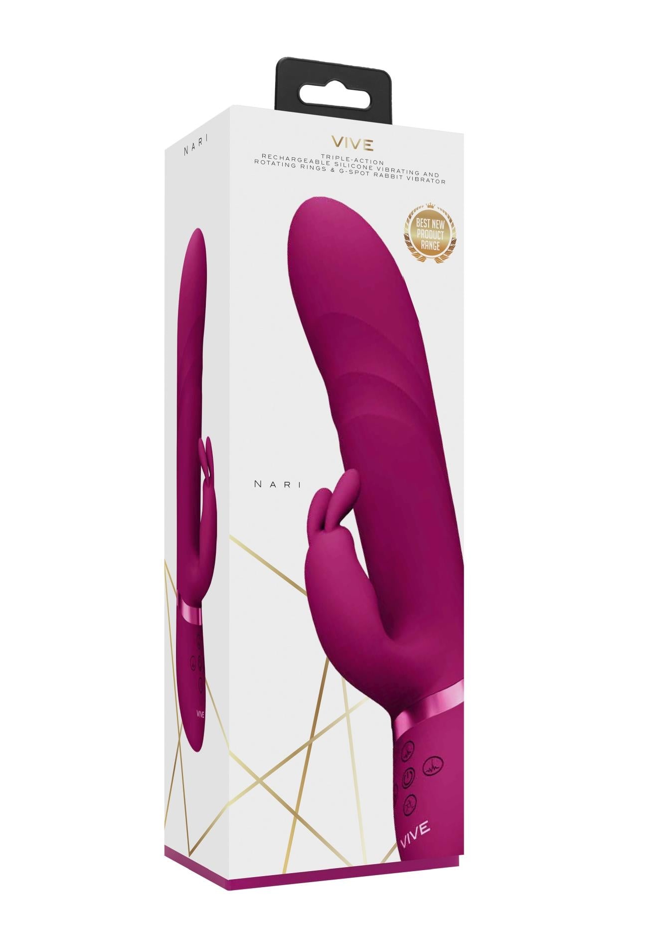 Vibrator Nari Vive Bunny cu perle rotative din silicon roz, USB