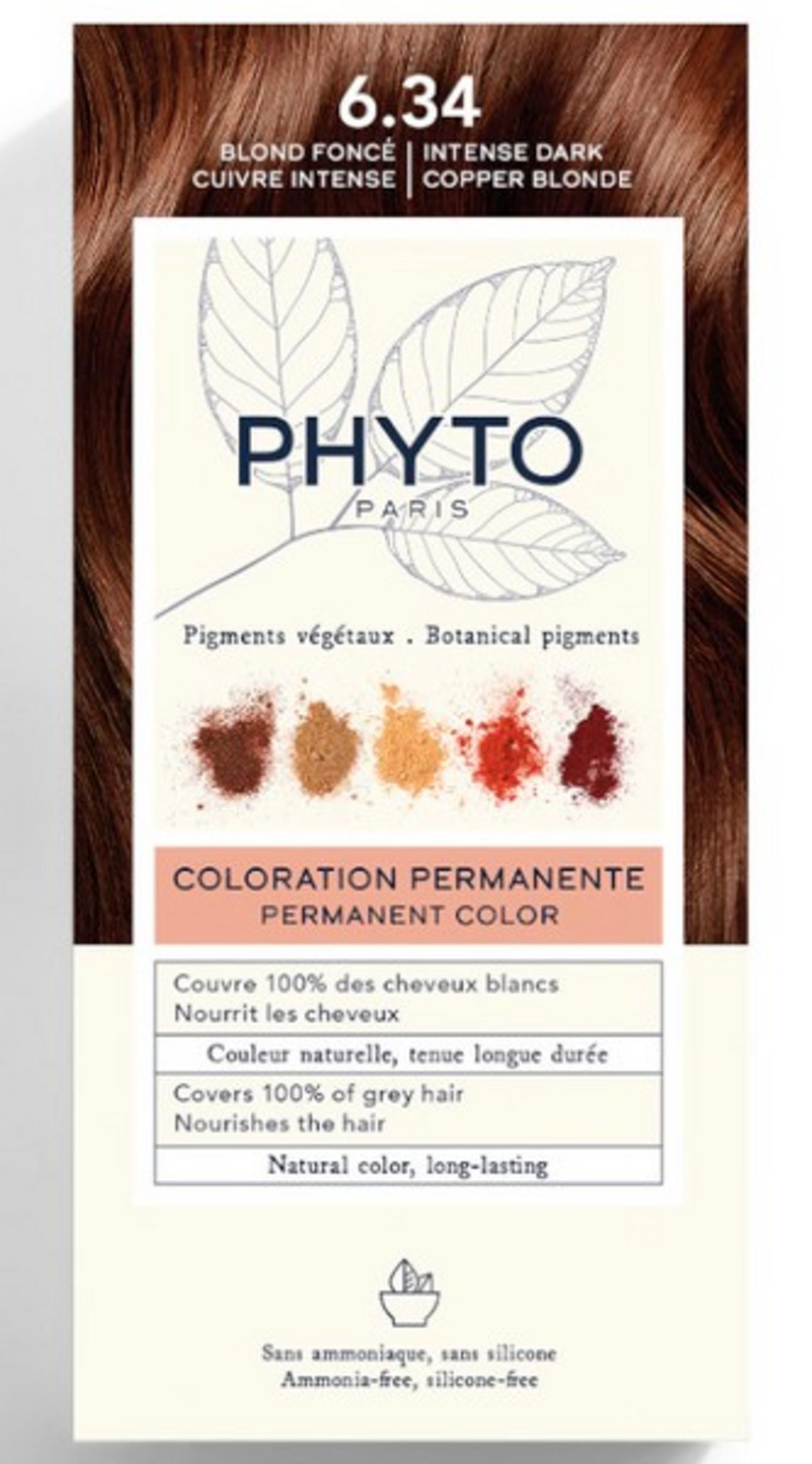 Phyto, Color Kit Coloration, Vopsea permanentă de păr, 6.34 Intense Dark Copper Blonde, 1 buc