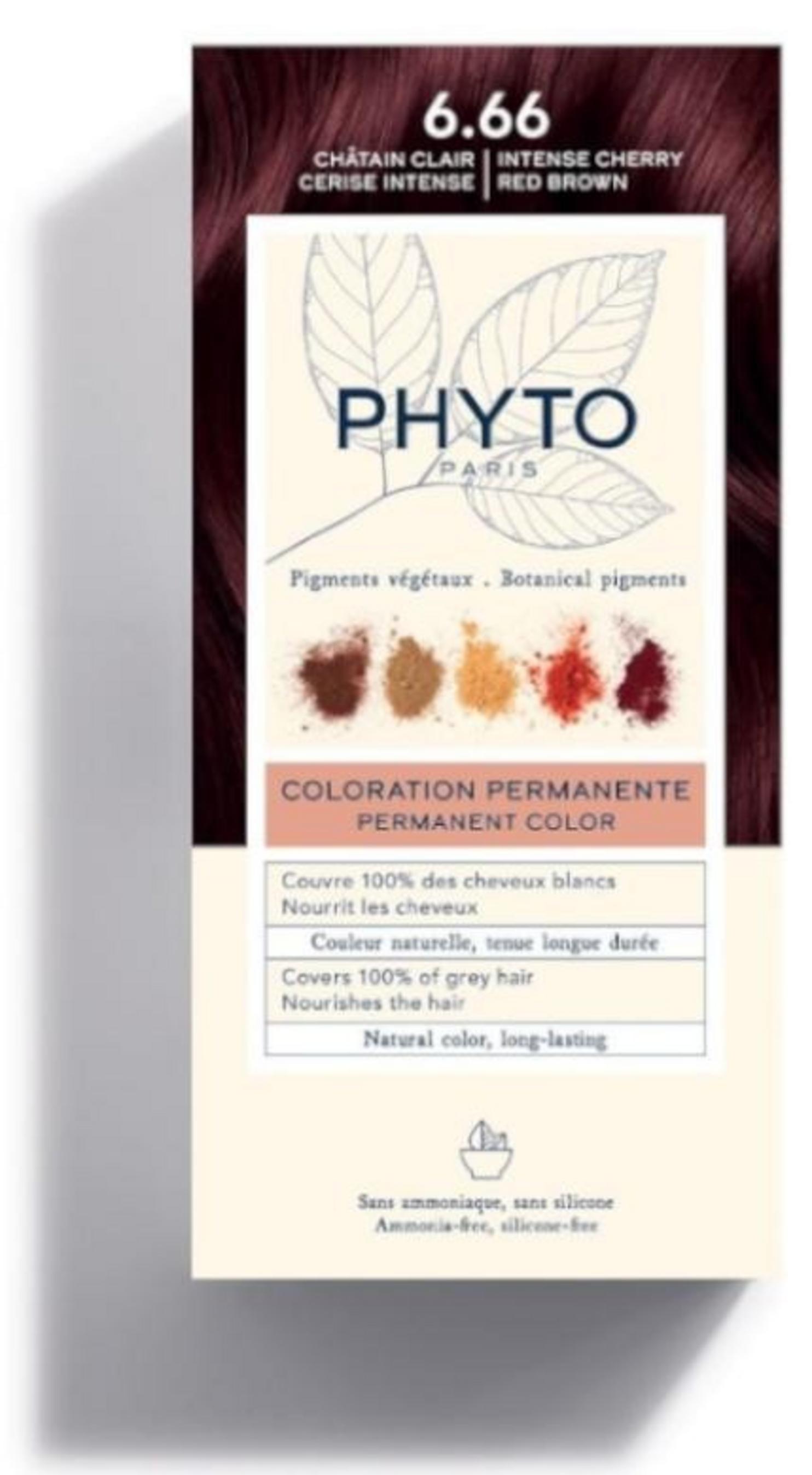Phyto, Color, Vopsea permanentă de păr, 6.66 Intense Cherry Red Brown, 50 ml