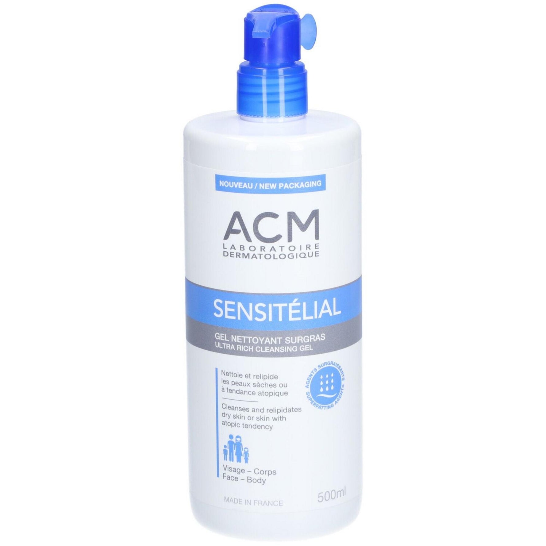 Laboratoire ACM, Sensitelial, Curățare, Gel de duș, Piele sensibilă foarte uscată la potențial atopică, 500 ml