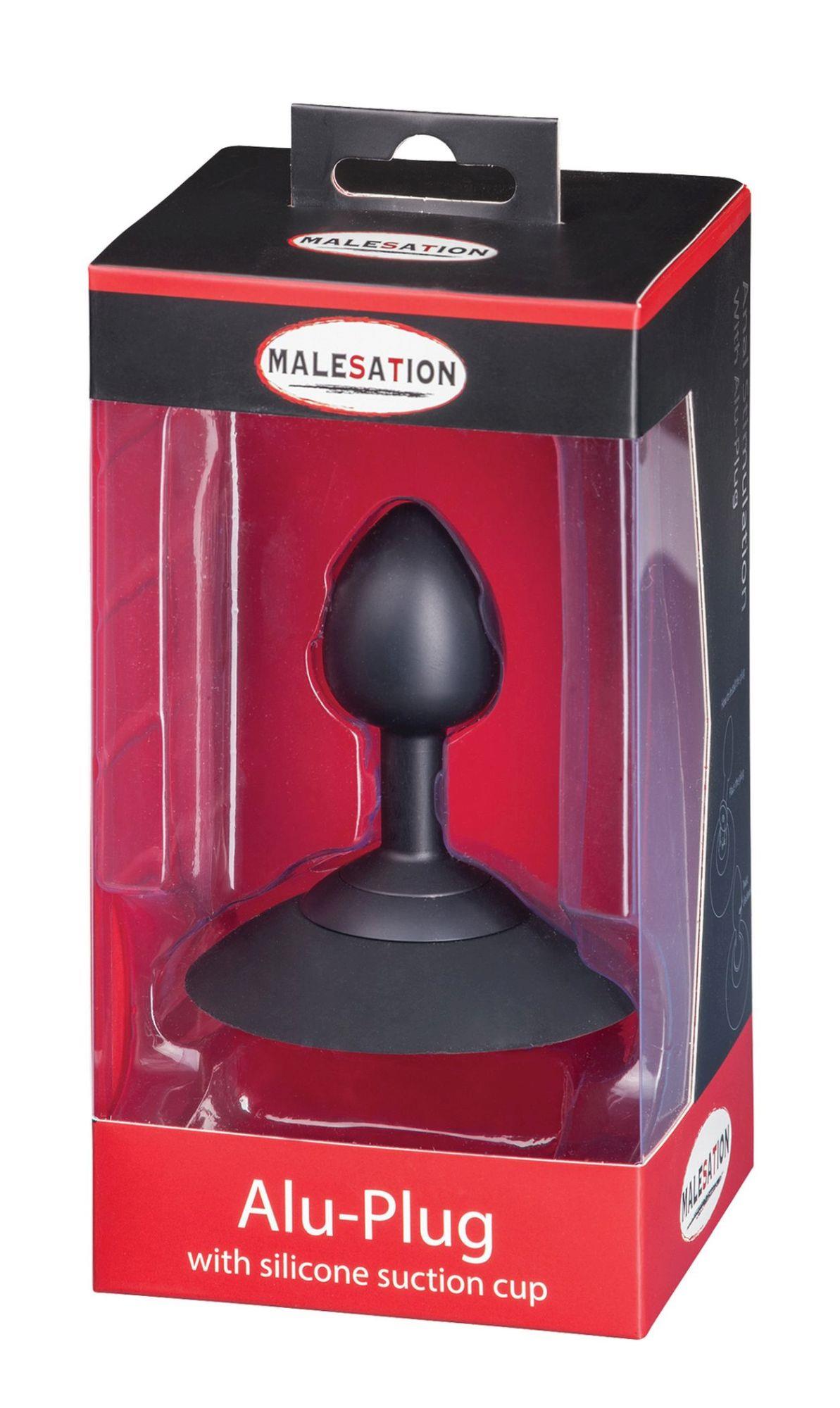 Dop anal din aluminiu Malesation cu ventuză, mic, negru