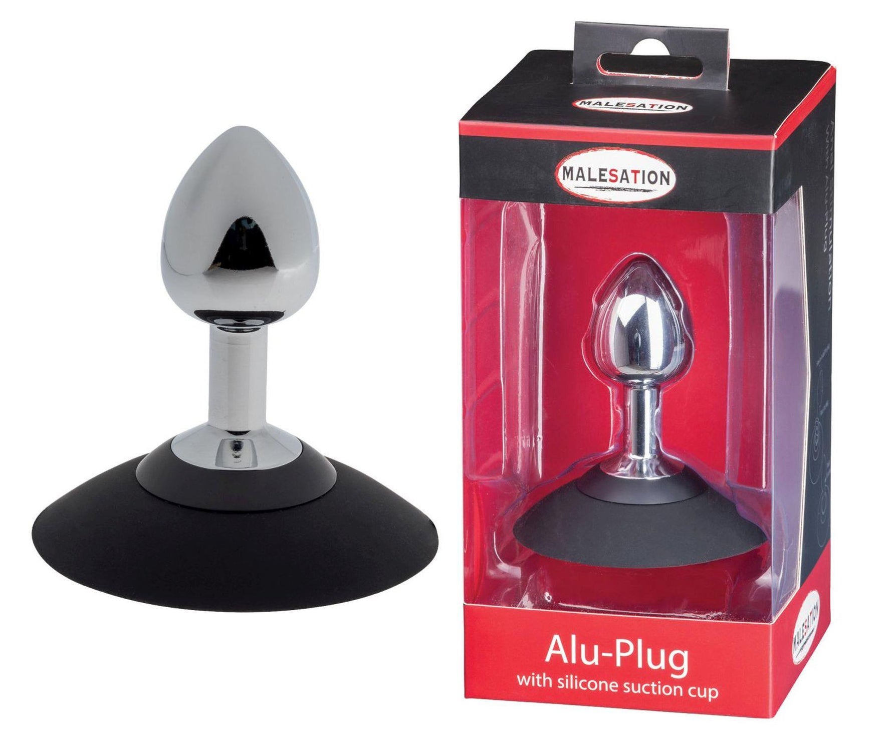 Plug anal Malesation din aluminiu cu ventuză, crom mic