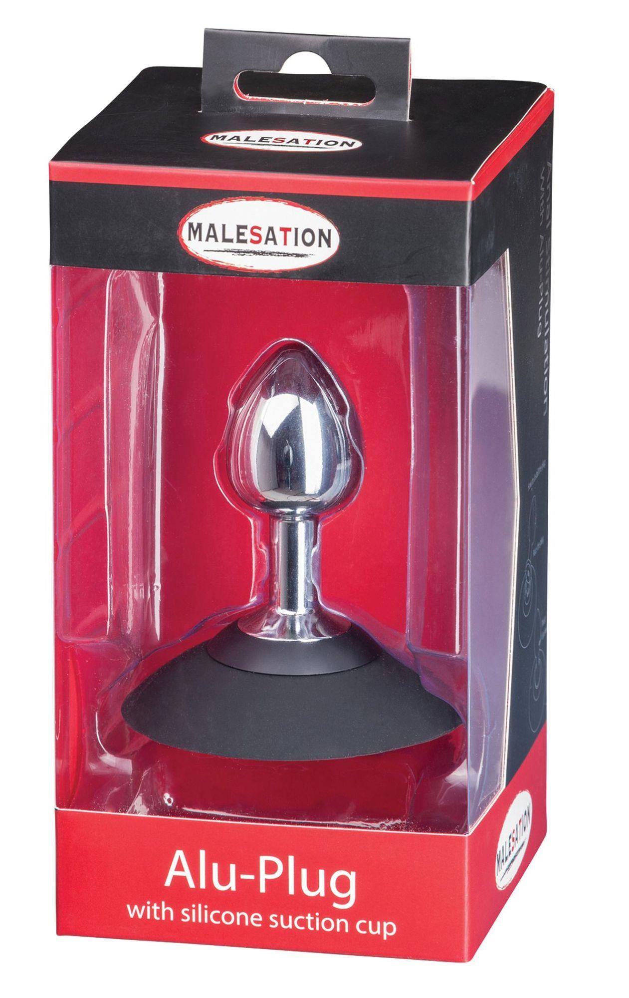 Plug anal Malesation din aluminiu cu ventuză, crom mic