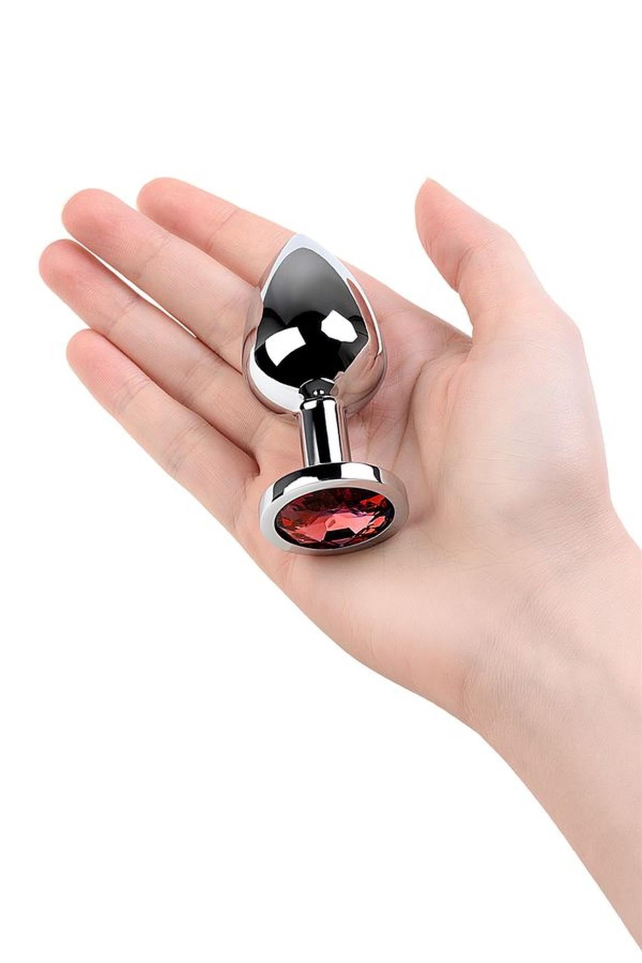 Plug anal argintiu cu cristal roșu, metal mediu de la TOYFA