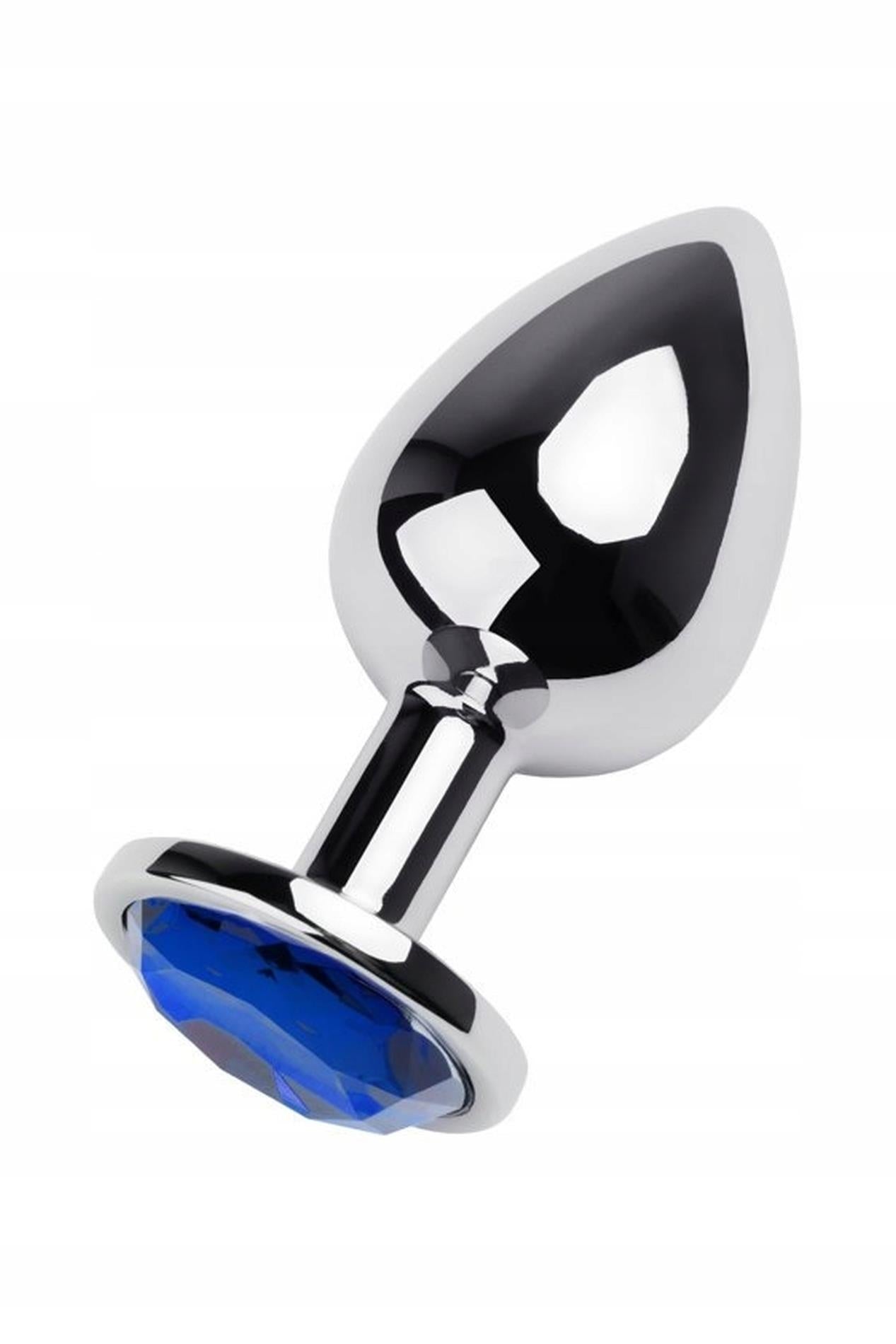 Dop anal TOYFA, metal, argintiu, cu cristal albastru, 9,5 cm