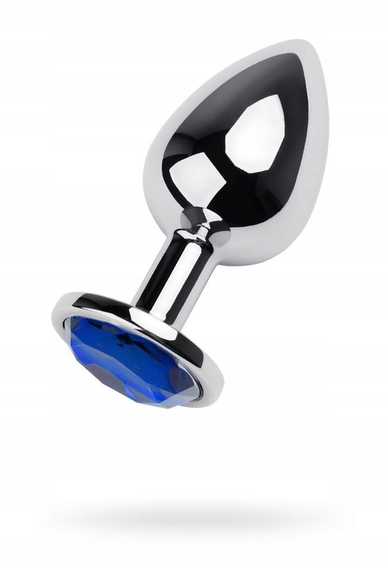 Dop anal TOYFA, metal, argintiu, cu cristal albastru, 9,5 cm