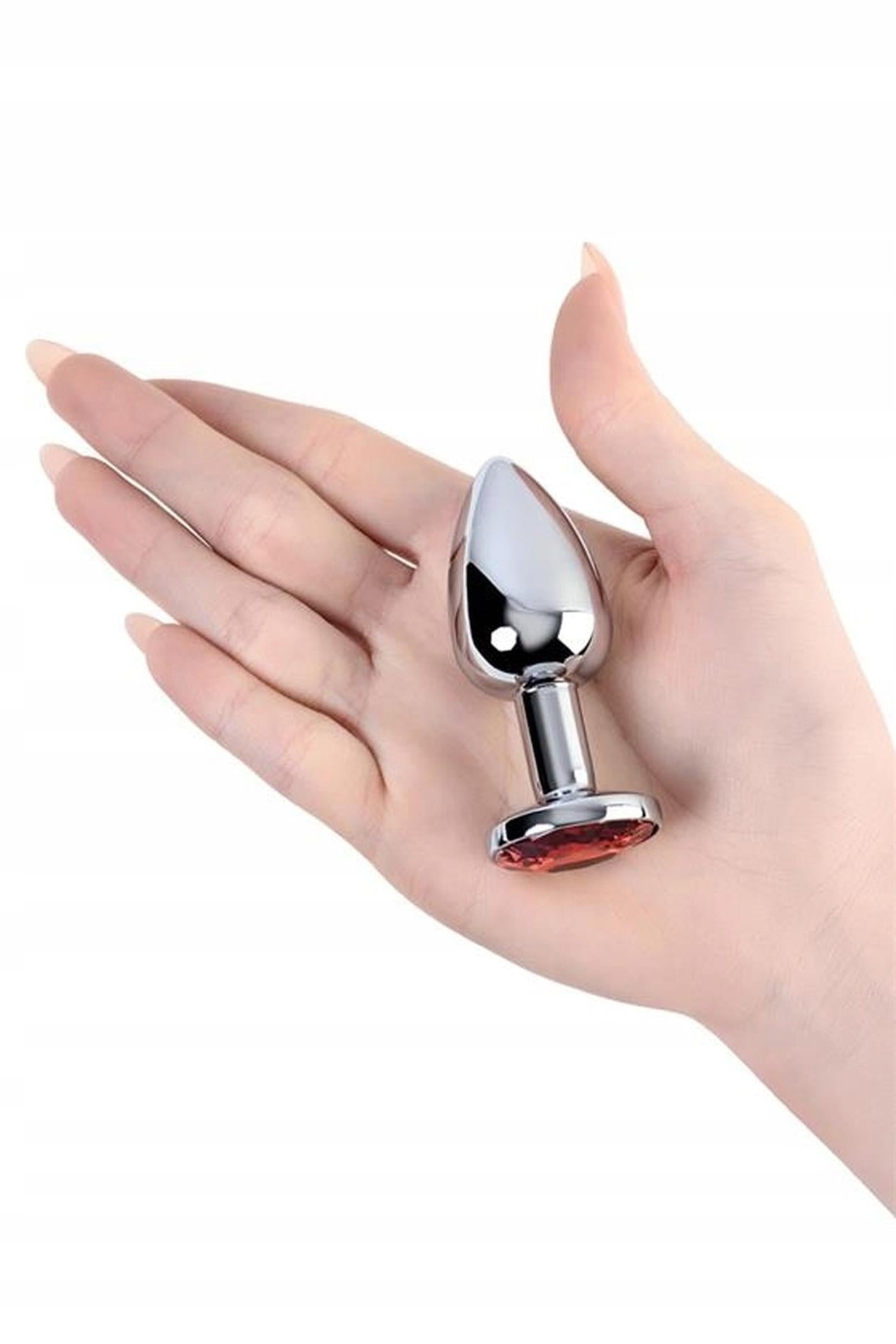Plug anal argintiu cu cristal roșu din metal de la TOYFA