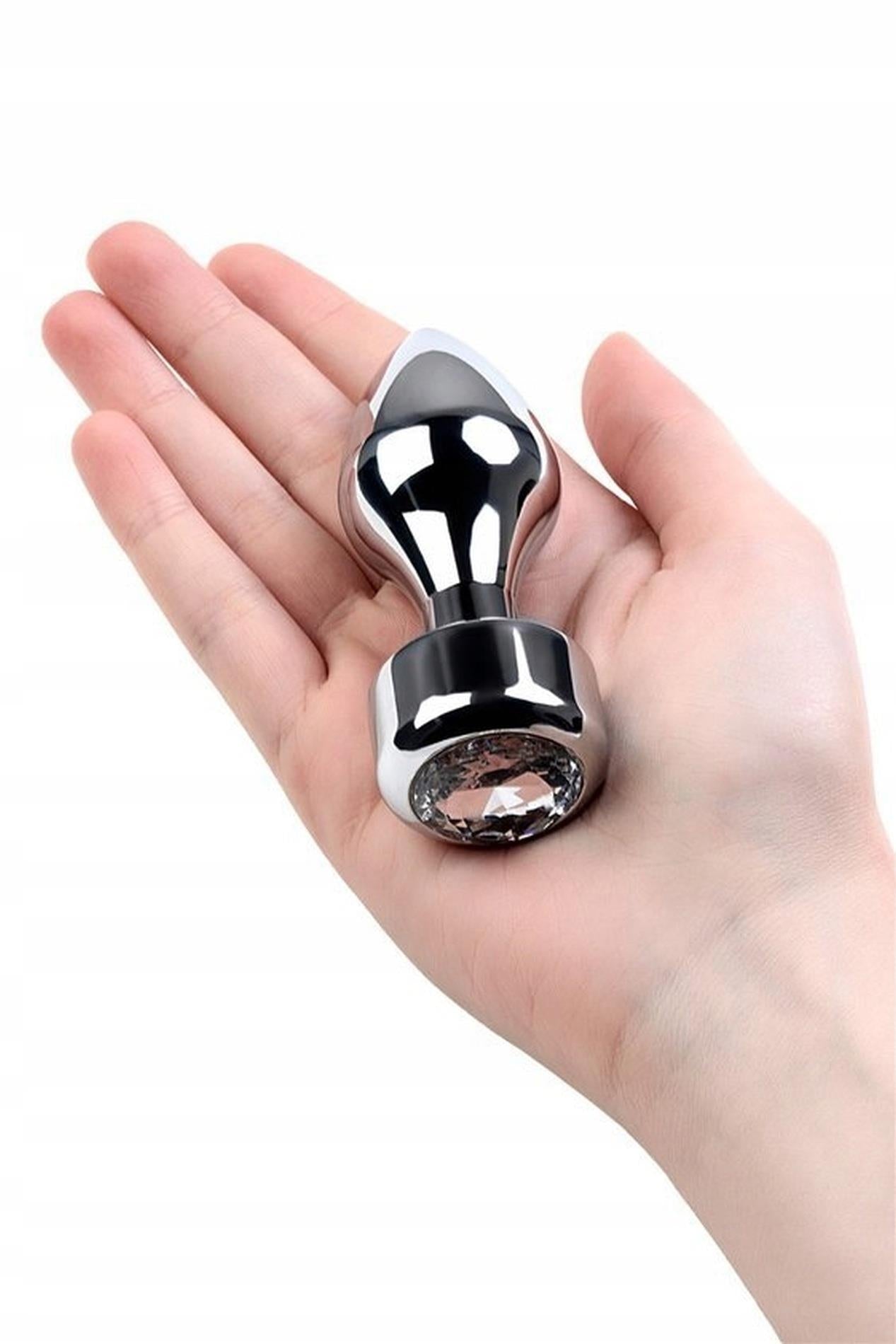 Dop anal metalic argintiu cu cristal de la TOYFA 9,5 cm