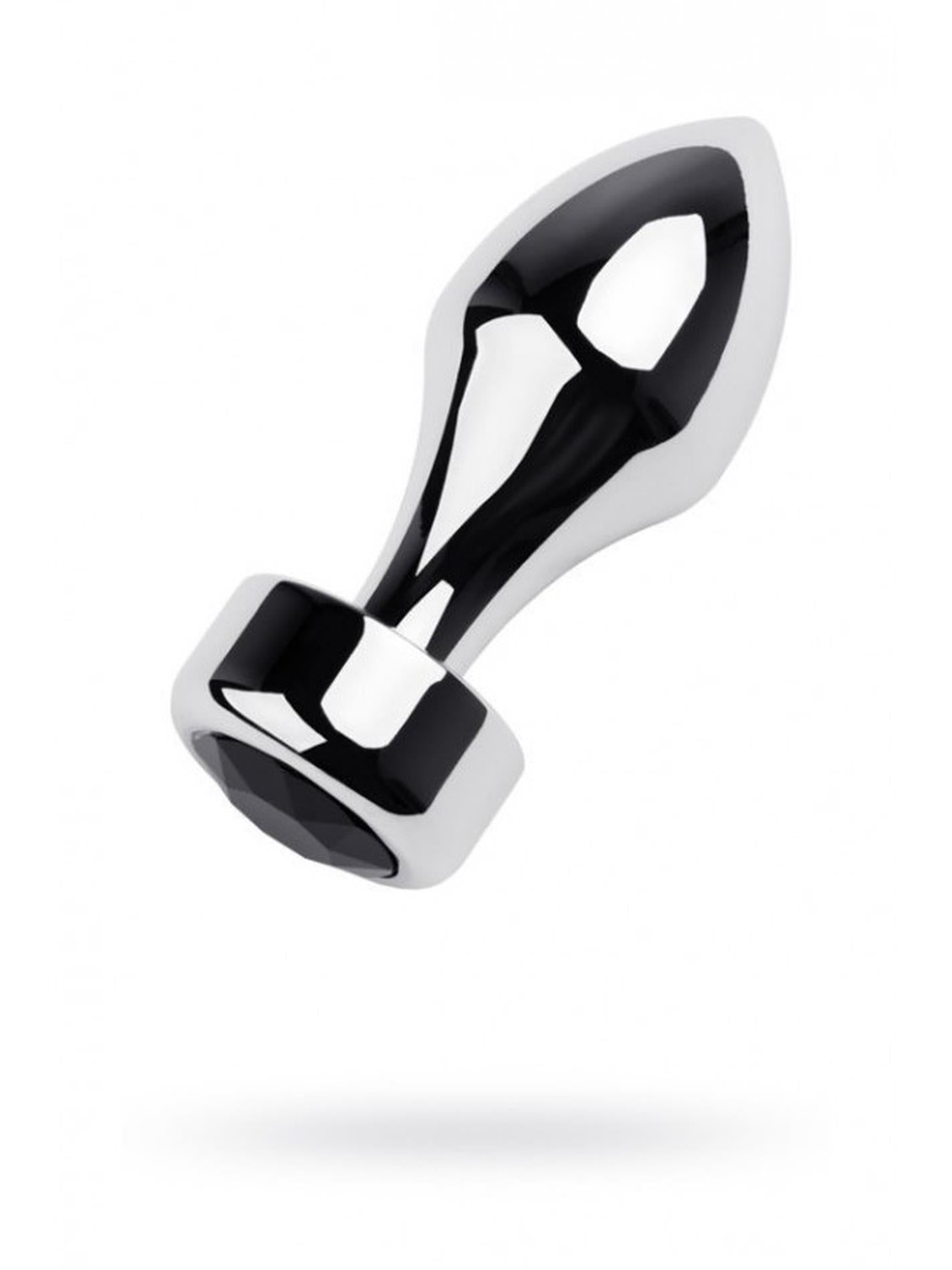 Dop anal din metal argintiu TOYFA cu cristal negru 10,8 cm