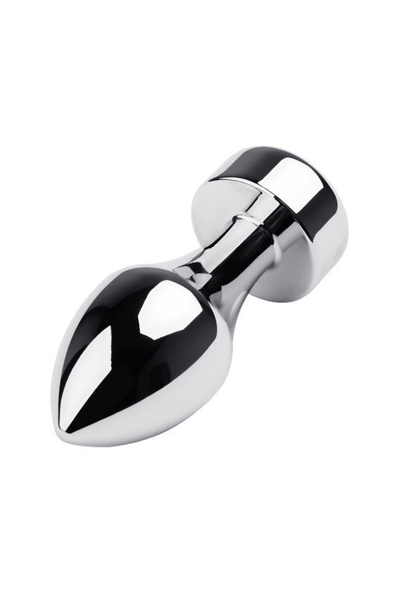 Dop anal din metal argintiu TOYFA cu cristal negru 10,8 cm