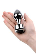 Dop anal din metal argintiu TOYFA cu cristal negru 10,8 cm