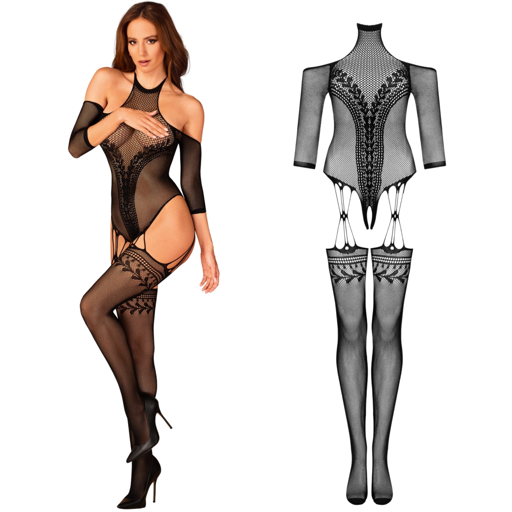 Bodystocking negru Obsessive G333 cu ciorapi S/M/L