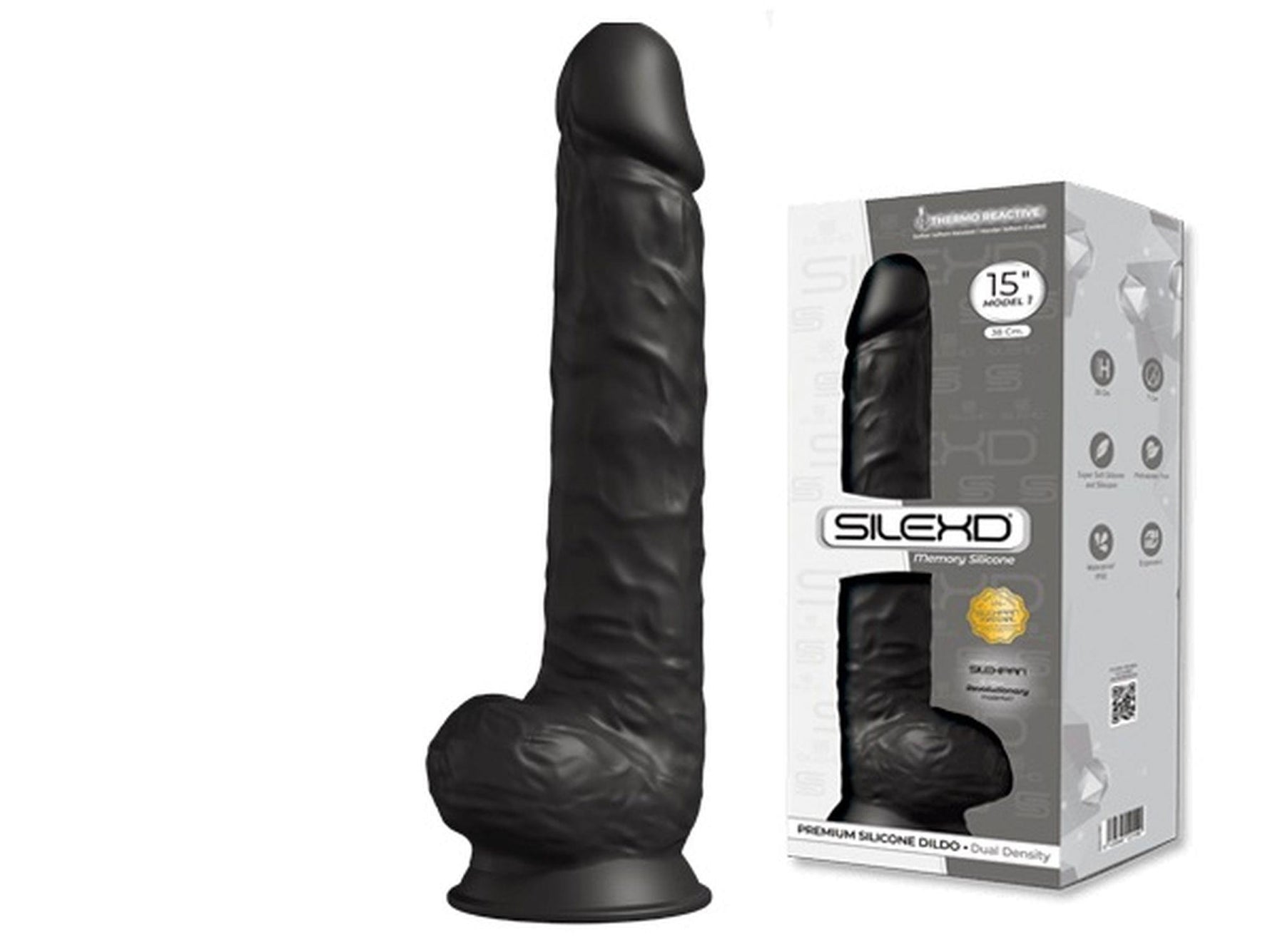 Dildo realist Silexd XXL cu ventuză 38 cm negru