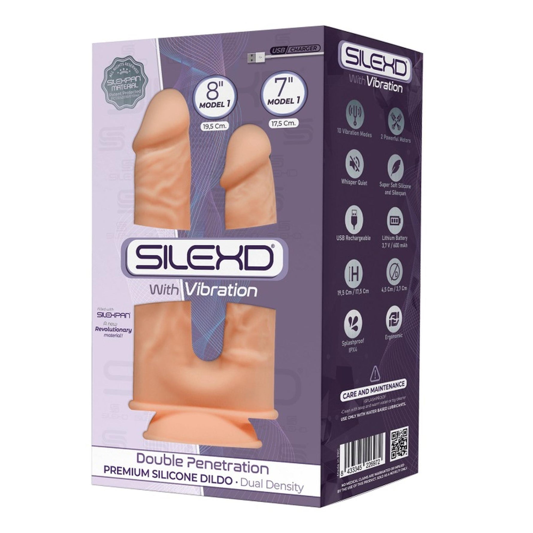Vibrator dublu din silicon Silexd cu ventuză USB