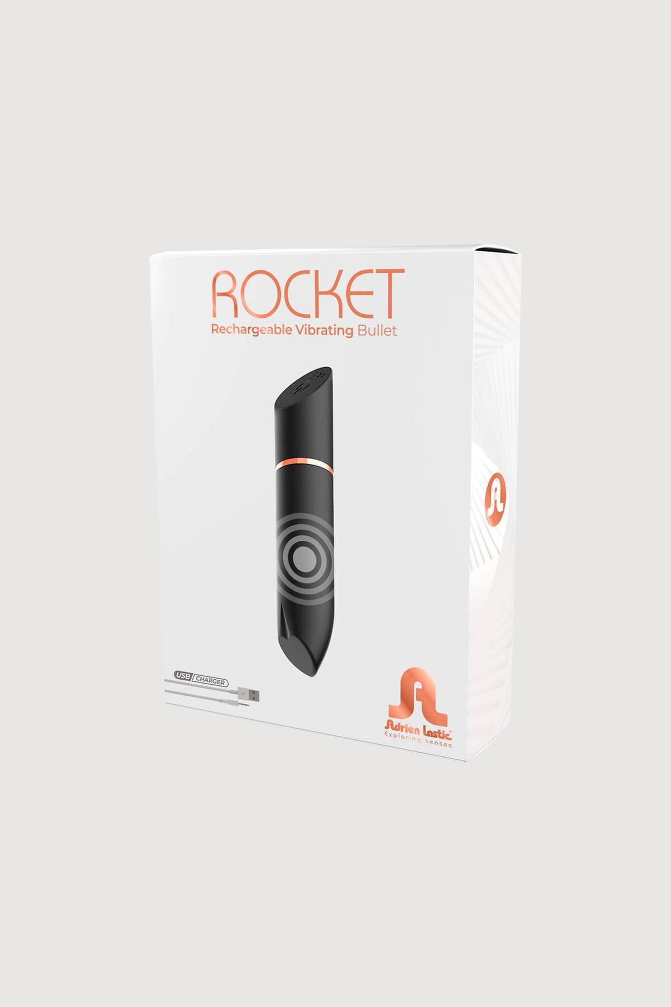 Vibrator Adrien Lastic Rocket Mini, silicon negru, USB, 9 cm