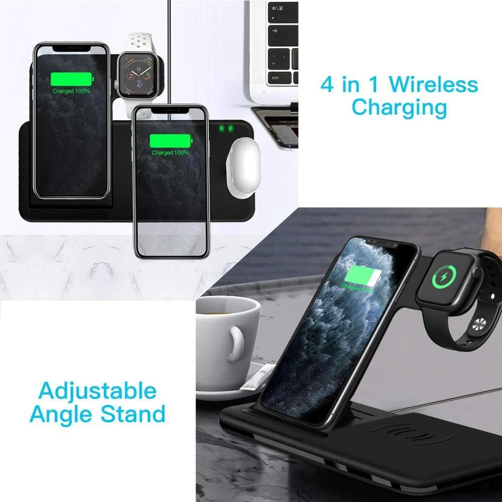 Incarcator Wireless FastCharge Flippy 4 In 1, design pliabil, 15W, Compatibil Apple Watch, Airpods, iPhone, Android,