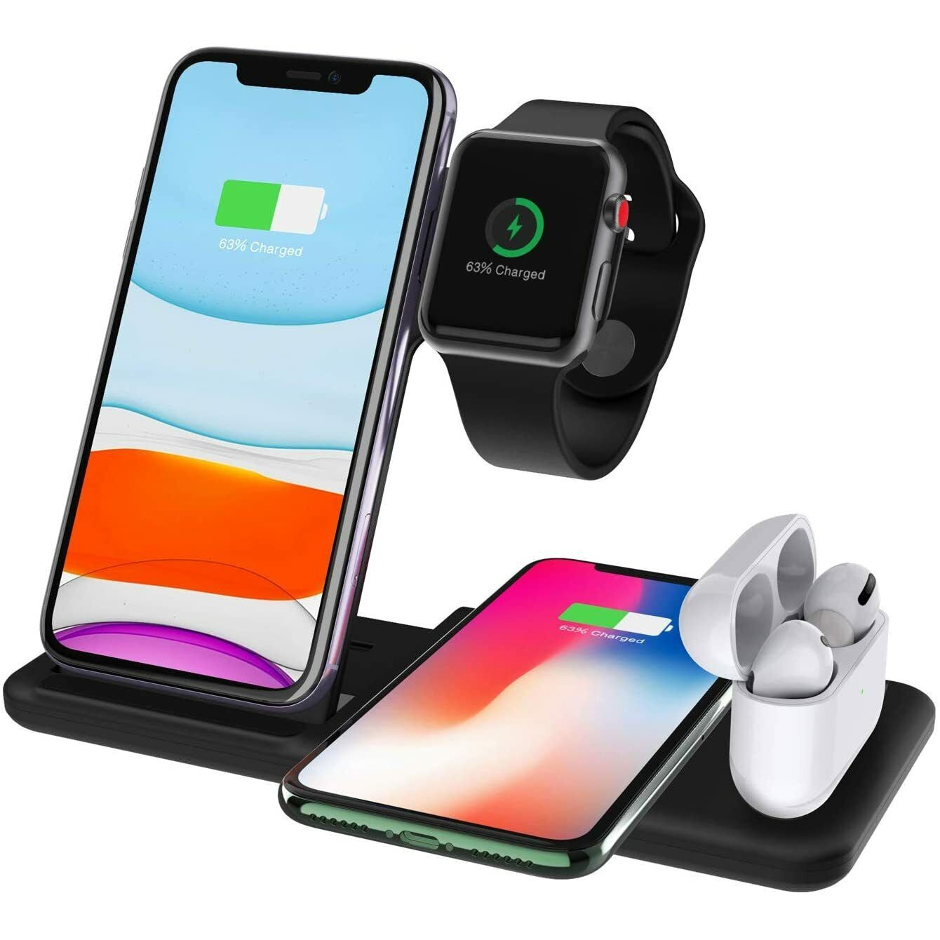 Incarcator Wireless FastCharge Flippy 4 In 1, design pliabil, 15W, Compatibil Apple Watch, Airpods, iPhone, Android,
