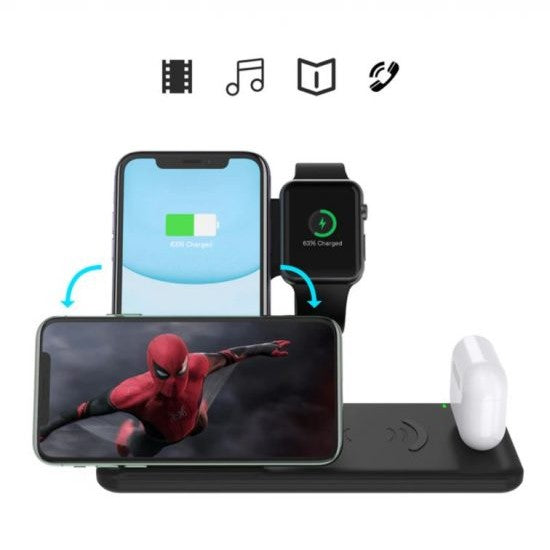 Incarcator Wireless FastCharge Flippy 4 In 1, design pliabil, 15W, Compatibil Apple Watch, Airpods, iPhone, Android,
