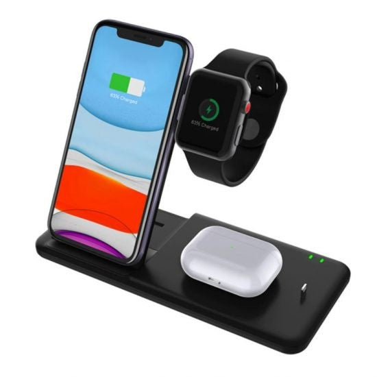Incarcator Wireless FastCharge Flippy 4 In 1, design pliabil, 15W, Compatibil Apple Watch, Airpods, iPhone, Android,
