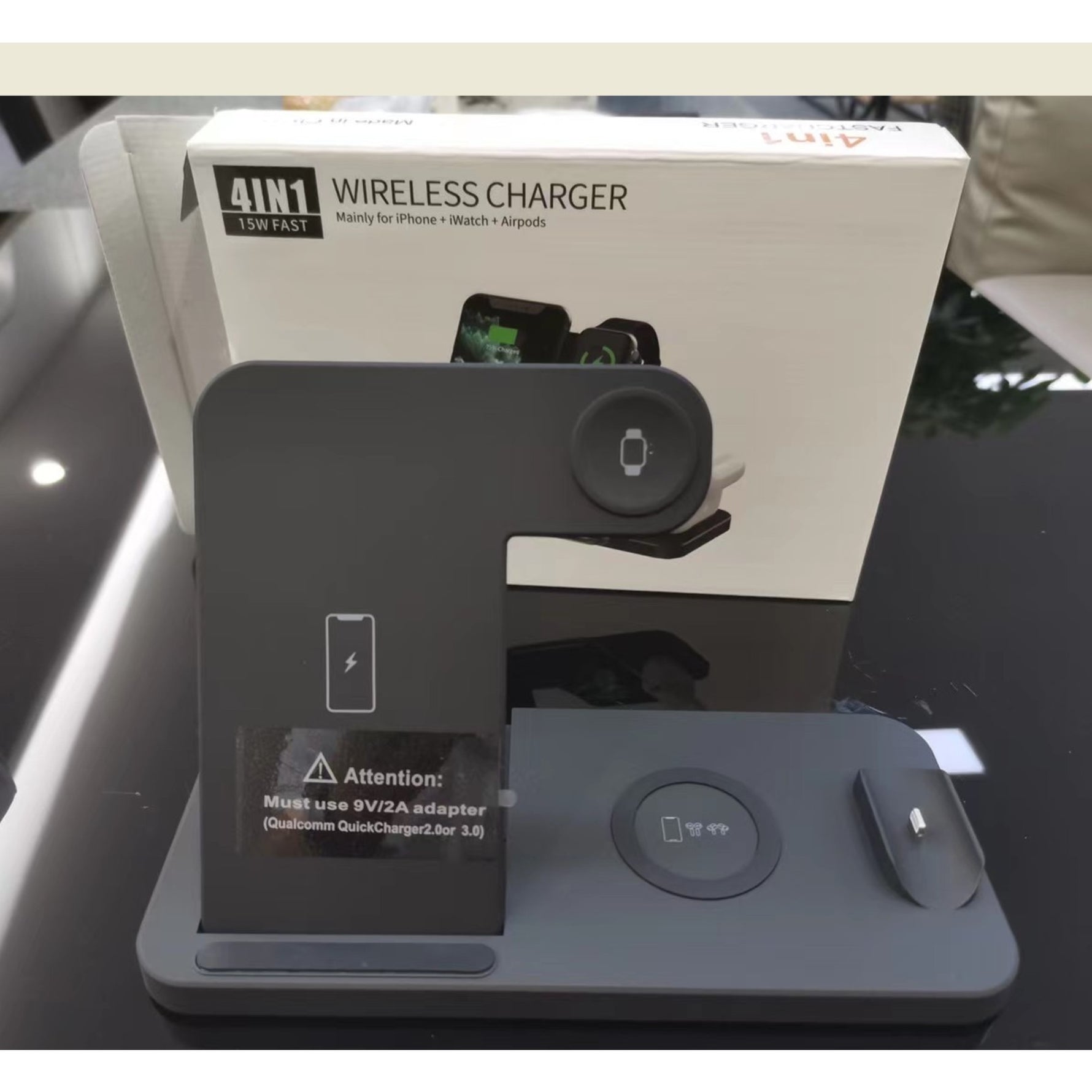 Incarcator Wireless FastCharge Flippy 4 In 1, design pliabil, 15W, Compatibil Apple Watch, Airpods, iPhone, Android,