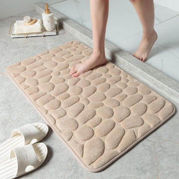 Covoras pentru Baie Antiderapant, Flippy, Uscare Rapida, Model 3D Piatra, 40x60 cm, Bej