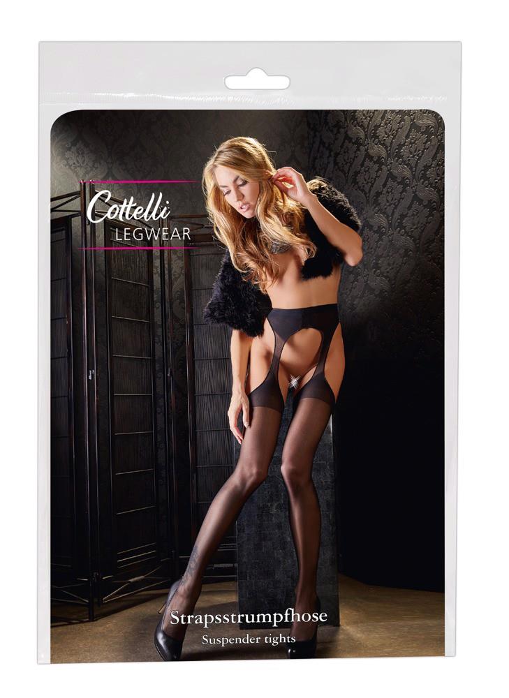 Colanți sexy cu curea Cottelli LEGWEAR negri S/M