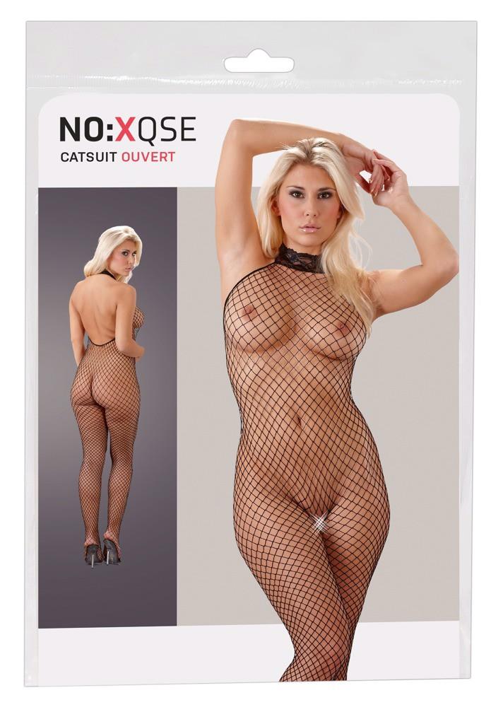 Body cu plasă și dantelă, cu deschidere între picioare, negru M/L NO:XQSE