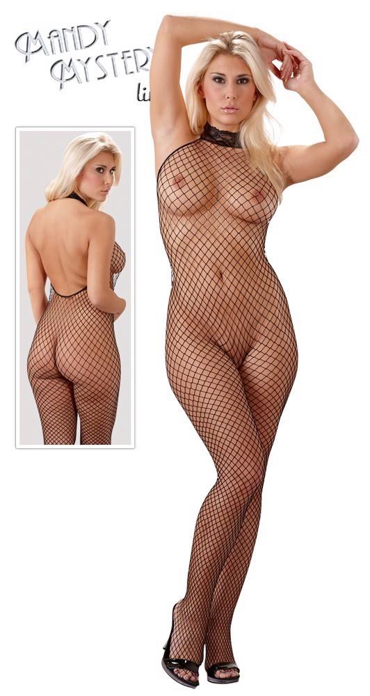 Body cu plasă și dantelă, cu deschidere între picioare, negru M/L NO:XQSE