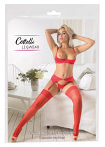 Ciorapi Cottelli LEGWEAR cu dantelă, roșii, 20 den