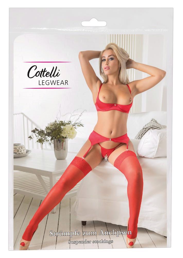 Ciorapi Cottelli LEGWEAR cu dantelă, roșii, 20 den