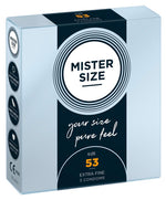 Prezervative Mister Size subțiri transparente 53 mm vegane 3 buc