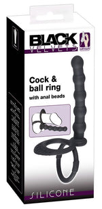 Inel pentru penis din silicon Black Velvets cu dildo anal
