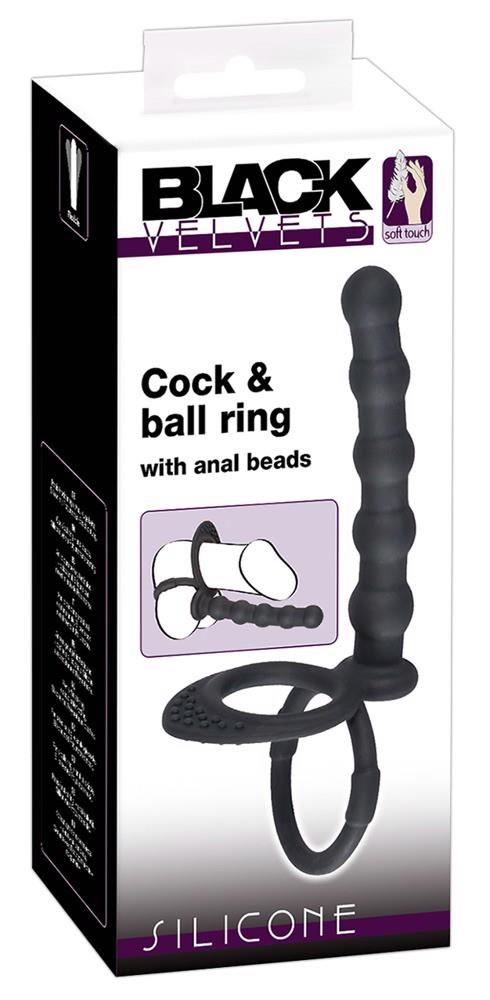 Inel pentru penis din silicon Black Velvets cu dildo anal