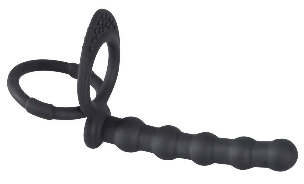 Inel pentru penis din silicon Black Velvets cu dildo anal