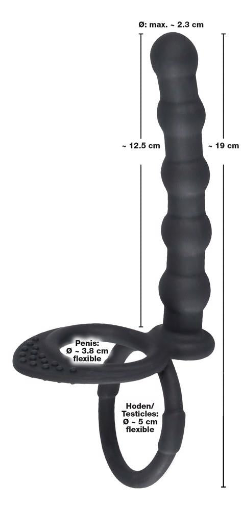 Inel pentru penis din silicon Black Velvets cu dildo anal
