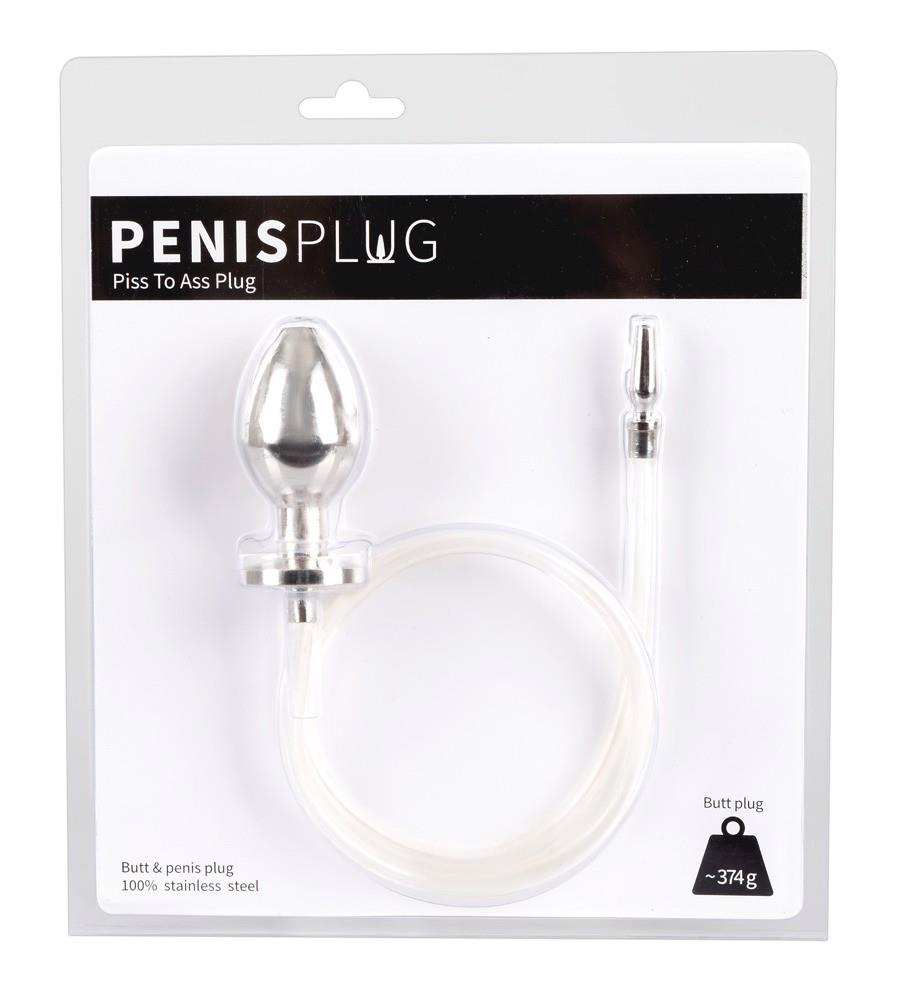 Plug de penis din oțel cu dop anal și tub 76 cm