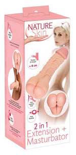 Masturbator Nature Skin 2 în 1, extensie de penis TPE, 21 cm