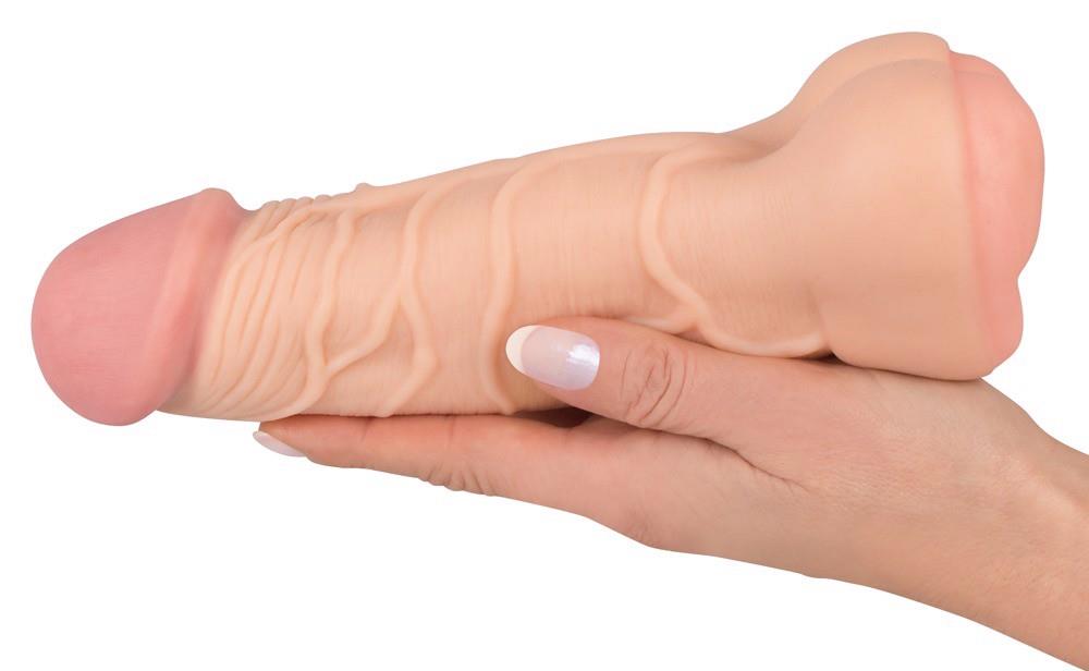 Masturbator Nature Skin 2 în 1, extensie de penis TPE, 21 cm