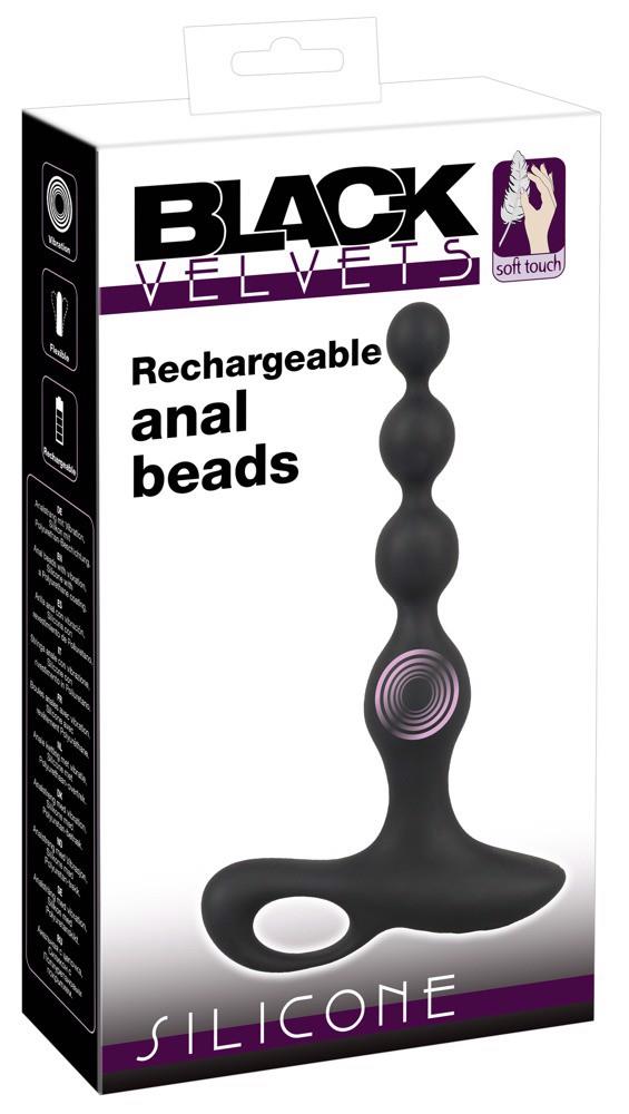 Bile anale vibratoare Black Velvets din silicon, 20 cm, USB
