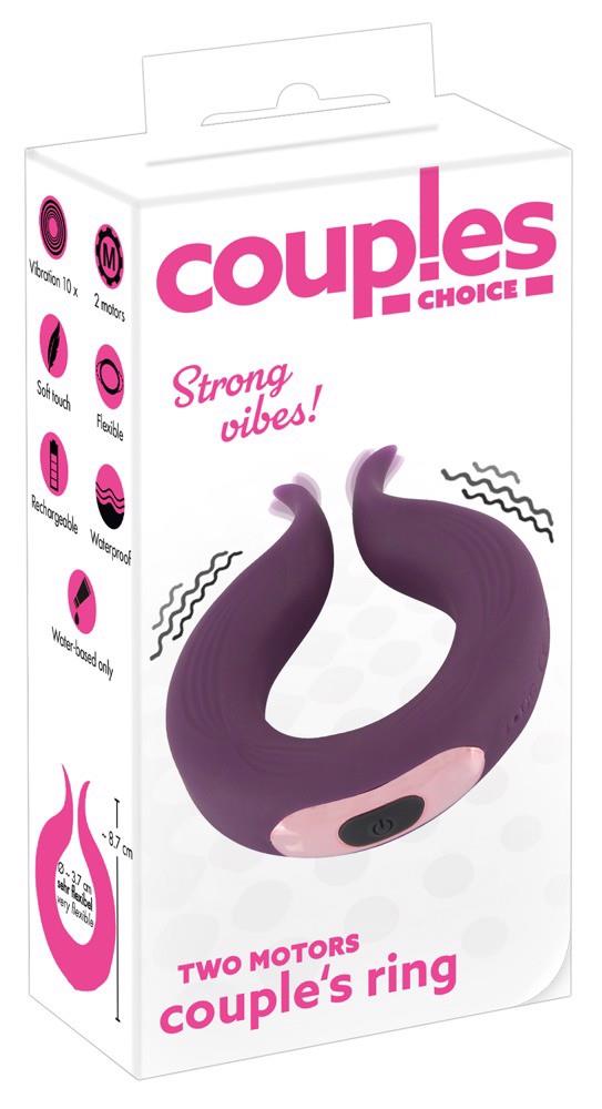 Inel vibrant pentru penis cu motor dublu din silicon USB Couples Choice