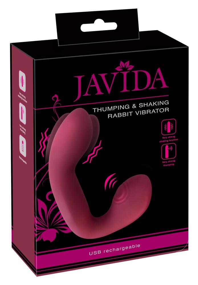 Vibrator Javida Thumping Shaking din silicon, în formă de iepuraș, 17 cm, USB
