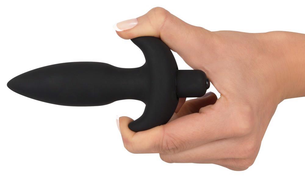 Plug anal vibrant Black Velvets, silicon negru, mic, 13 cm